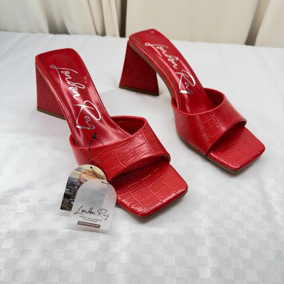 London Rag Trinity Triangle Croc Pattern Block Heel Sandals - Picture 2 of 7